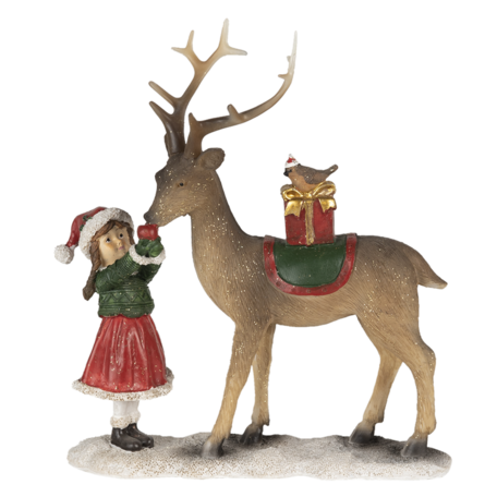 Clayre & Eef | Kerstdecoratie Beeld Kind Bruin, groen 19*7*21 cm | 6PR4670