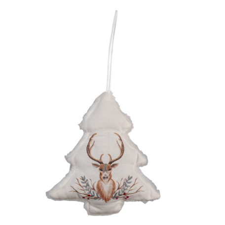 Clayre & Eef | Decoratie Hanger Kerstboom Wit, Bruin 16*3*18 cm | XD0082