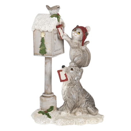Clayre & Eef | Kerstdecoratie Beeld Kat en Hond Grijs, Beige 11x6x17 cm | 6PR3488