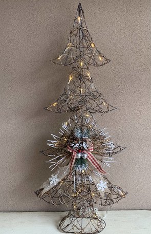 Kerstboom houten takjes met strik glitter sneeuw en (knipper) lampjes 90 cm | JIF-20341 | La Galleria