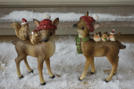 Set van 2 decoratiebeeldjes hertjes / bambi met dieren op rug | KEN-80866 | La Galleria