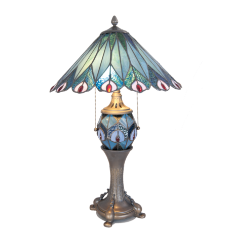 Tafellamp Tiffany ø 40*65 cm E27/max 2*60W E14/max 1*7W | Blauw | 5LL-5829 | Clayre & Eef