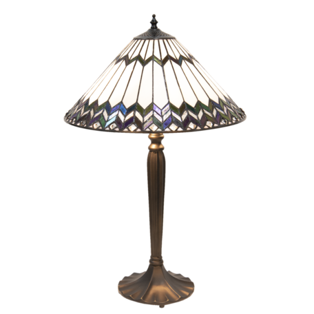 Tafellamp Tiffany ø 40*62 cm E27/max 2*60W | Wit | 5LL-5985 | Clayre & Eef