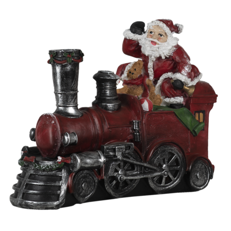 Decoratie locomotief met kerstman 28*12*23 cm | Rood | 6PR4758 | Clayre & Eef