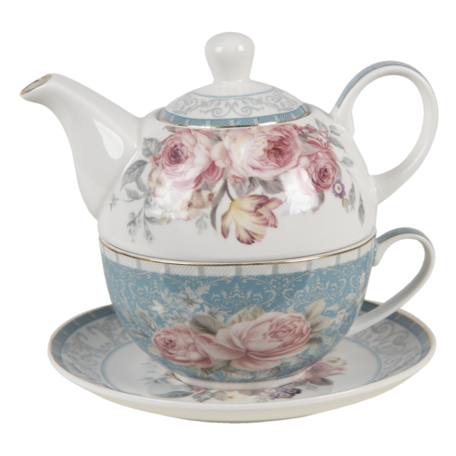 Tea for one 16*10*14 cm / 400 ml / 250 ml | Blauw | PECTEFO | Clayre & Eef