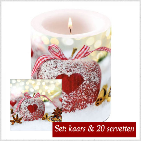 Set: Kaars + 20 servetten heart on apple winter | AMB560-HOA | Ambiente