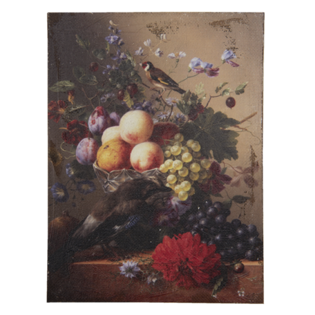 Schilderij met bloemen fruit en vogels 30*2*40 cm | Bruin | 64973 | Clayre & Eef