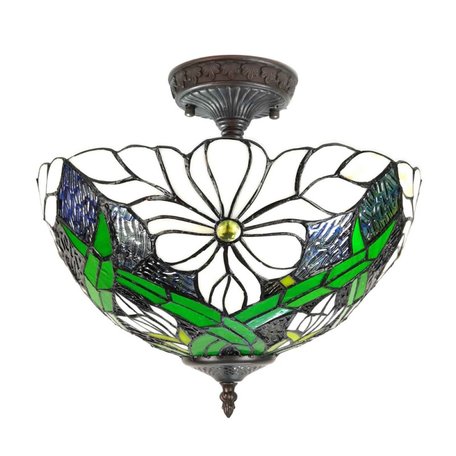 Clayre & Eef | Plafondlamp Tiffany Groen, Wit ø 36x35 cm E27 / max 2x60W | 5LL-6139