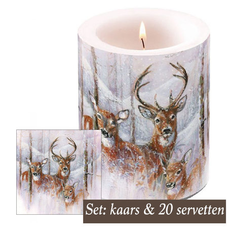 Set: Kaars + 20 servetten Wilderness Stag herten winterdecoratie | AMB3666-WS | Ambiente