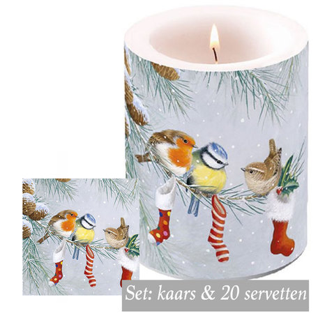 Set: Kaars + 20 servetten Big Christmas Socks winterdecoratie | AMB71266-CS | Ambiente