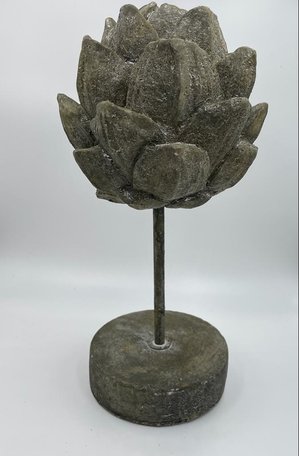 Beeld artisjok op ronde voet stonegrey grijs steen 29x12 cm maat L decoratie| 65476 | Home Sweet Home | Stoer & Sober Woonstijl