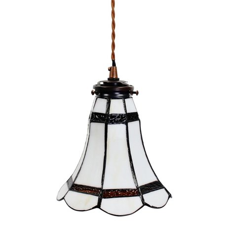 Clayre & Eef | Hanglamp Tiffany Wit, Bruin ø 15*115 cm E14/max 1*40W | 5LL-6201