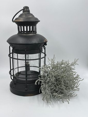 Lantaarn lamp led verlichting batterij antique black roest timer 30 x 15 cm | 65486 | Home Sweet Home | Stoer & Sober Woonstijl