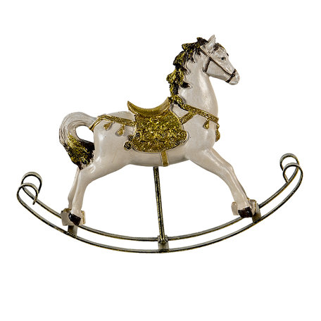Clayre & Eef | Decoratie Paard Hobbelpaard Wit, Goudkleurig 28*21*5 cm | 6PR3513