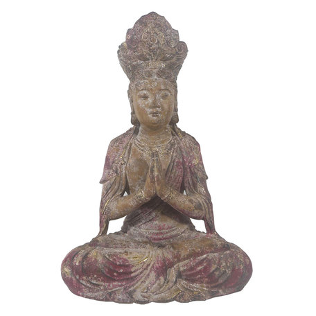 Clayre & Eef | Decoratie Beeld Boeddha Bruin, Rood 28*20*41 cm | 6PR3617