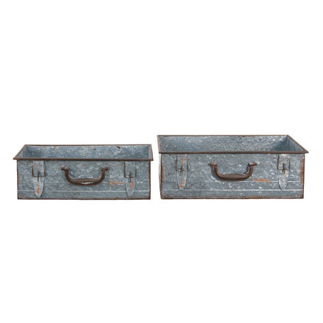 Clayre & Eef | Decoratie koffer Set van 2 Grijs (2) 48x20x16 cm / 44x16x14 cm | 6Y4656
