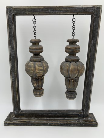 Raamwerk houten rek met 2 x ornament klos bruin 41,5 x 50 cm | 65508 | Home Sweet Home | Stoer & Sober Woonstijl