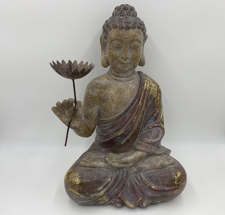 Boeddha zittend met lotusbloem goud rood bruin 48 x 32 cm Polystone | 10014487 | G.Wurm