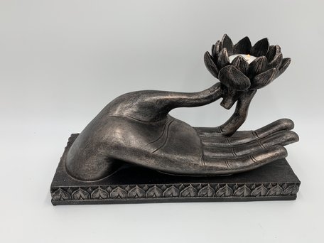 Boeddha hand theelicht waxinehouder met lotusbloem brons Polystone 32x19x15cm  Polyresin | 10018747 | G.Wurm