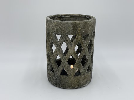Waxinelichthouder / windlicht stonegrey grijs groen steen wiebertjes maat L 21,5x15 cm| 65539 | Home Sweet Home | Stoer & Sober Woonstijl