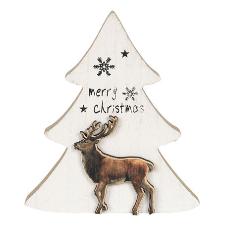 Clayre & Eef | Kerstdecoratie Beeld Kerstboom Wit, Bruin 16*2*14 cm | 6H1895