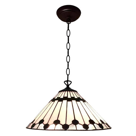 Clayre & Eef | Hanglamp Tiffany Wit, Bruin ø 40 cm E27/max 1x60W | 5LL-6176