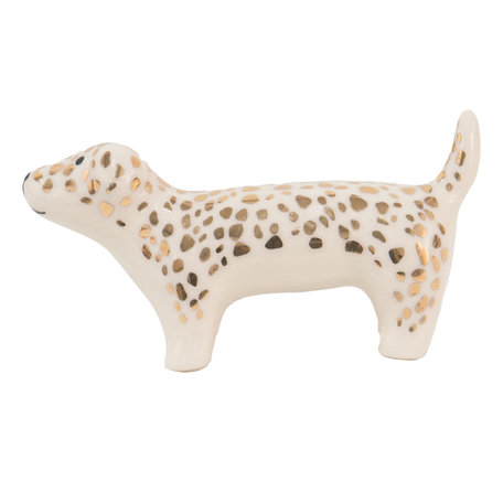 Clayre & Eef | Deurknop Hond Wit, Goudkleurig 8*3*4 cm | 65071