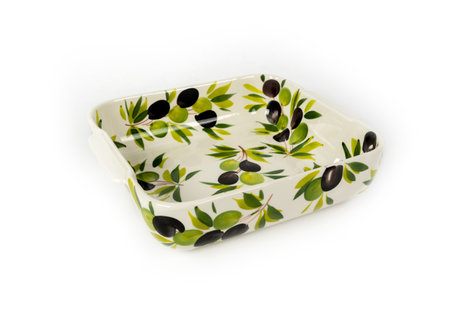 Ovenschaal - lasagneschaal vierkant olijven handvat 24 x 21 x 6 cm wit groen | OLOV02 | Piccobella