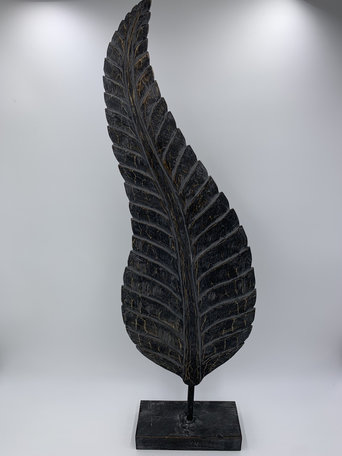 Ornament hout blad veer antiek zwart grijs groot 75 x 20 cm | 65561 | Home Sweet Home | Stoer & Sober Landelijke Woonstijl