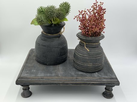 Decoratie plateau langwerpig hout op pootjes 40 x 30 cm vintage grijs bruin plantentafel bajot | 65564 | Home Sweet Home | Stoer & Sober Woonstijl