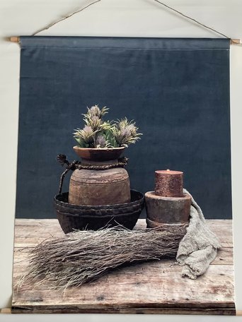 Wandkaart nostalgie op stof potten shabby doekje 70 x 80 cm met ophangtouw Wanddoek wandkleed | 65583 | Home Sweet Home