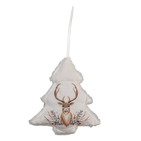 Clayre & Eef | Decoratie Hanger Kerstboom Wit, Bruin 16x3x18 cm | XD0082