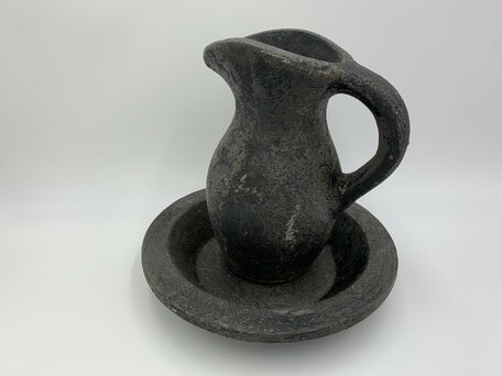 Decoratie Lampetstel steen vintage zwart bruin potterie 25 x 26 cm | 65592 | Stoer & Sober Woonstijl