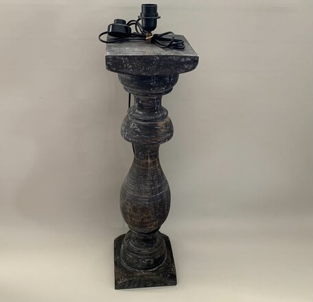 Lampenvoet balusterlamp hout vintage grijs bruin 90 x 22 cm met voetschakelaar xxxl robuust | 65595 | Landelijke Woonstijl
