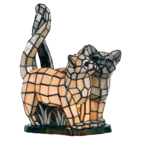 Clayre & Eef | Tiffany Tafellamp Katten Beige, Grijs 27x18x35 cm E14/max 1x40W | 5LL-1187