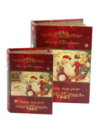 Set v 2 Boekenkluis / doos kerstman decoratieboek opbergdoos 25 x 20 cm Merry Christmas mdf | Dekoratief | A229072