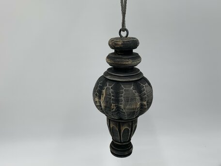 Pinakel ornament aan hanger / touw klos vintage grijs bruin groot 19,5 x 9 cm hout | 655997 | Home Sweet Home | Stoer & Sober Woonstijl