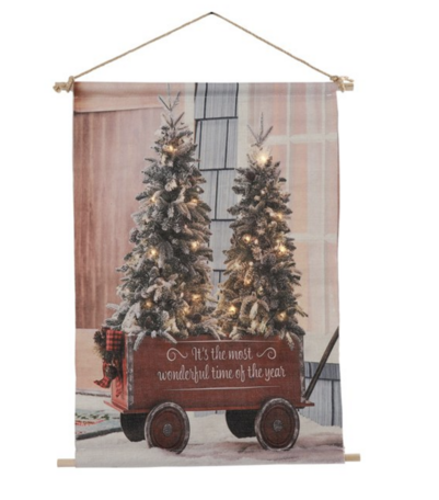 Wanddoek kerstbomen wonderful time of the year led verlichting maat M 65 x 110 cm wandkleed | 790885 | Home Sweet Home