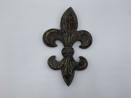 Franse lelie wanddecoratie vintage zwart bruin ophanghaak hout 30 x 18 ornament| 656004 | Home Sweet Home | Stoer & Sober Woonstijl