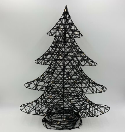 Kerstboom zwart decoratie met ledverlichting & timer zwarte balletjes ijzer 3x aa 60 cm x  | 790815 | Home Sweet Home