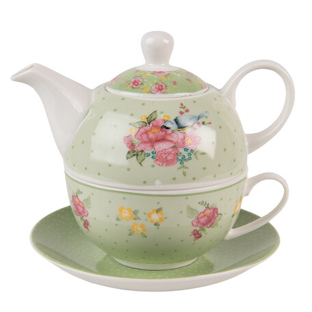 Clayre & Eef | Tea for One Groen, Beige, Roze 16x15x14 cm / 460 ml | CHBTEFO
