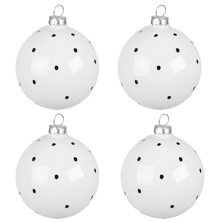 Clayre & Eef | Kerstballen set van 4 Wit Zwart ø 8x8 cm | 6GL4177