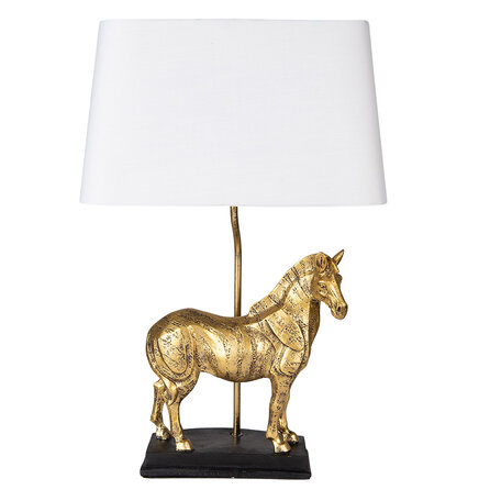 Clayre & Eef | Tafellamp Paard Goudkleurig, Wit 35x18x55 cm E27/max 1x60W | 5LMC0019