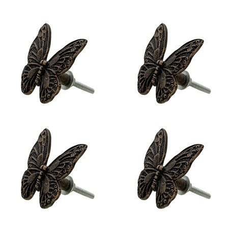 Clayre & Eef | Deurknop Set van 4 Vlinder Zwart 5x3x5 cm | 64887