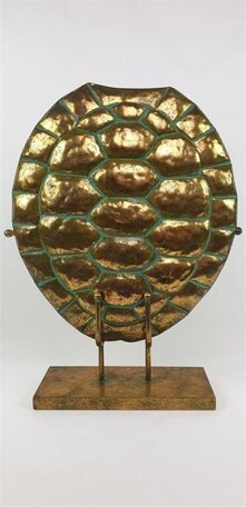Schildpad Schild op voet sokkel kobalt goud ornament 36,8*11*48,3cm| 420172 | Mansion Atmosphere 