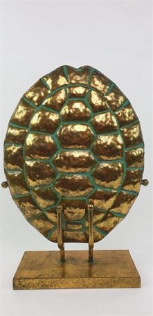 Schildpad Schild op voet sokkel kobalt goud ornament 26,2*10*39,5cm| 420194 | Mansion Atmosphere 