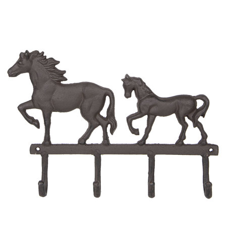 Clayre & Eef | Wandkapstok Paarden Bruin 34*5*25 cm | 6Y3026