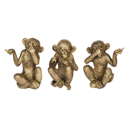 Decoratie figuur apen ( set van 3 ) 10*33*16 cm Goudkleurig | 6PR2448 | Clayre & Eef